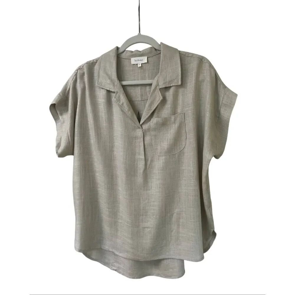 Bohme linen blend pullover top beige sz medium